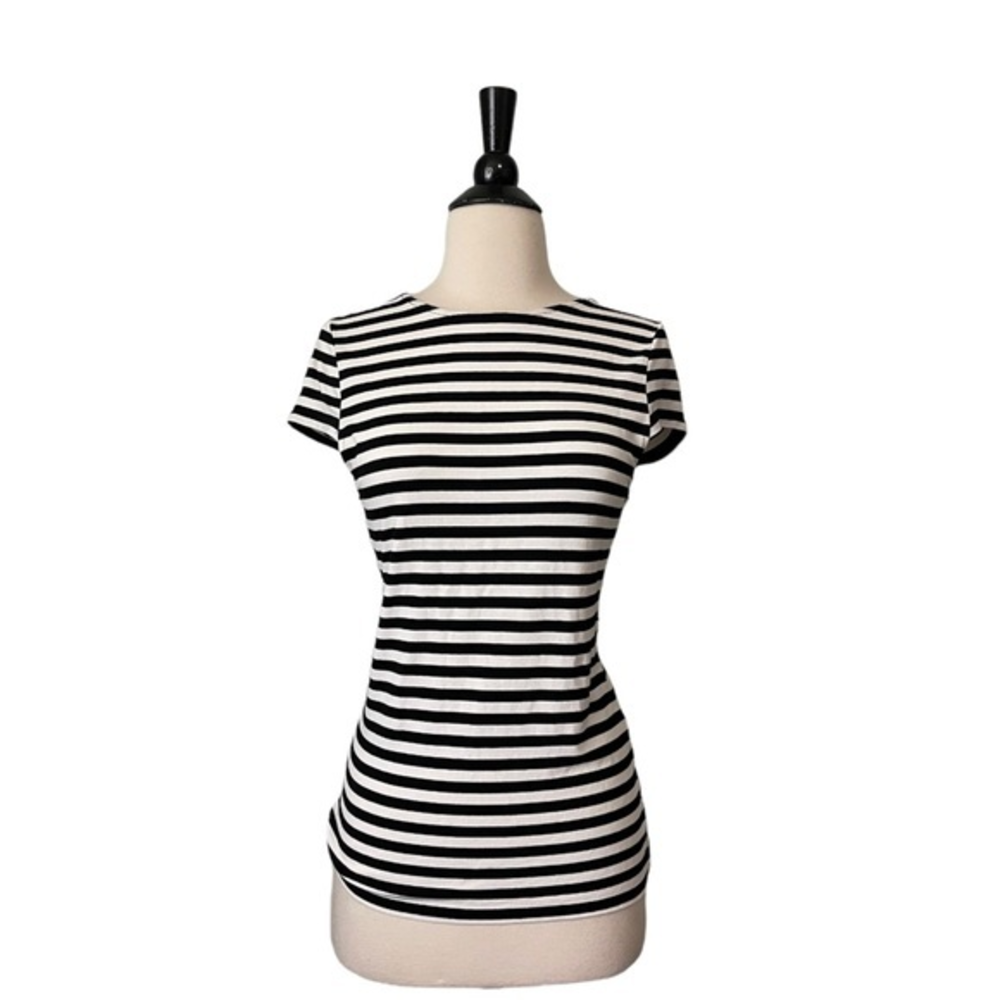 Alice & Olivia by Stacey‎ Bendet Black White Striped Cap Sleeve Top Small
